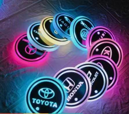 F2World Car LED Cup Holder Pads Light Mats - 7 Colors RGB Atmosphere Light Auto Inside Parts